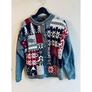 Vtg Eddie Bauer Cardigan Sweater Button Wool Womens Sz. L Winter Thick Cozy